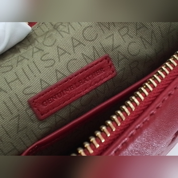 ISAAC Mizrahi RED Quilted Leather Crossbody Handbag Tan Chain Strap Shoulder Bag - Picture 12 of 13